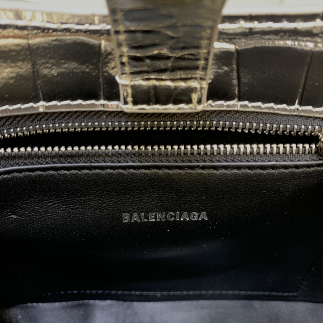 Balenciaga XX Small Hobo Flap Bag Crocodile Embossed Silver